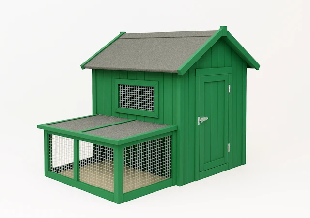 KI generiert Gartenhaus aus Holz mit Anbau als Freigehege